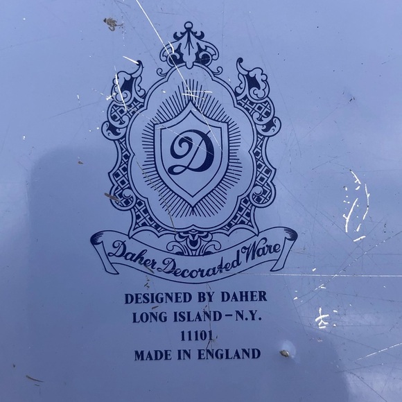 Daher Decorated Ware Round Metal Tray - Blue White Fruit Floral Made in England - Picture 6 of 12